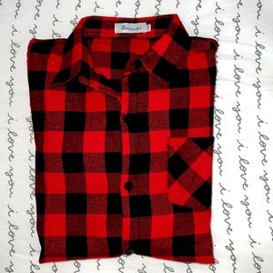Red and black buffalo plaid dress shirt